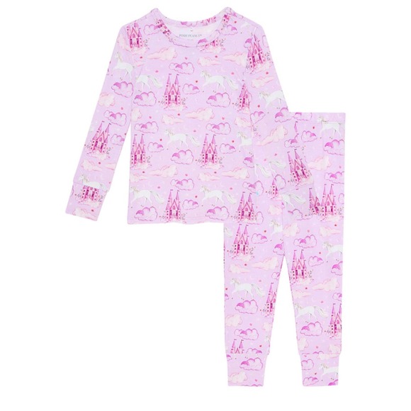 Posh Peanut Girls 2T Unicorn Castle Bamboo Lilith Pajama Set Lavender Pink - Picture 2 of 6